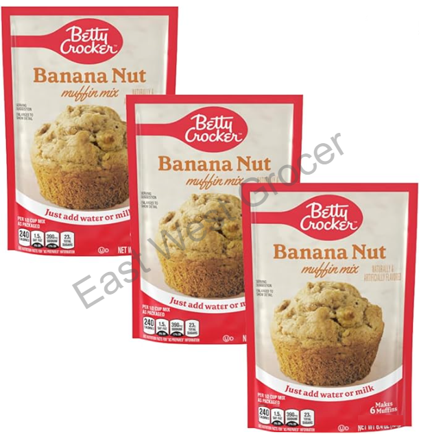 Betty Crocker Banana Nut Muffin Mix 181 g (Pack of 3)– Imported from USA –Easy-to-Make American Muffin Pouch, Quick Bake, No Preservatives, Perfect Breakfast & Snack for UK Bakers