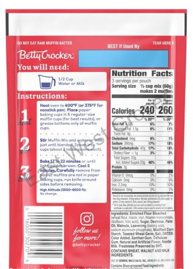 Betty Crocker Banana Nut Muffin Mix 181 g (Pack of 3)– Imported from USA –Easy-to-Make American Muffin Pouch, Quick Bake, No Preservatives, Perfect Breakfast & Snack for UK Bakers