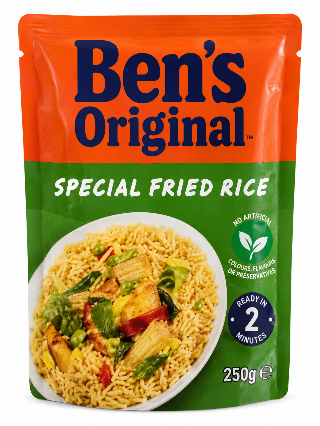Ben's Original Special Fried Rice 250g microwave rice pouch – ready in 2 minutes with long grain rice and vegetables for quick, convenient meals