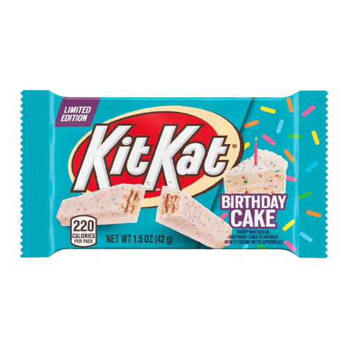 Kit Kat Birthday Cake Candy – crispy wafer bars coated in chocolate with birthday cake flavor
