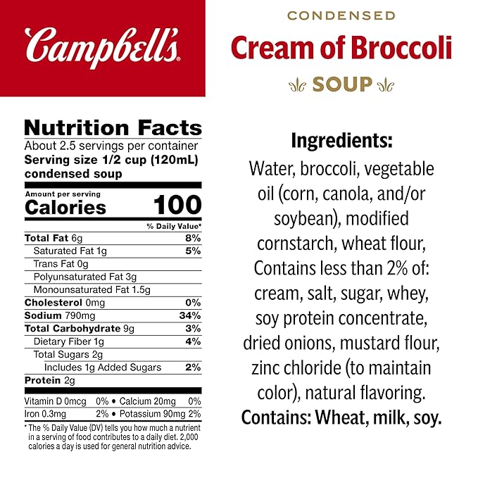Campbell's Cream of Broccoli Soup 10.75 oz can ideal for comfort meals