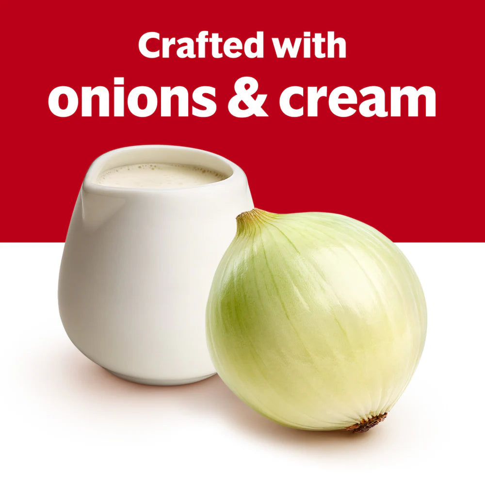 Campbell's Cream of Onion Soup 298 g can highlighting rich, creamy onion flavor