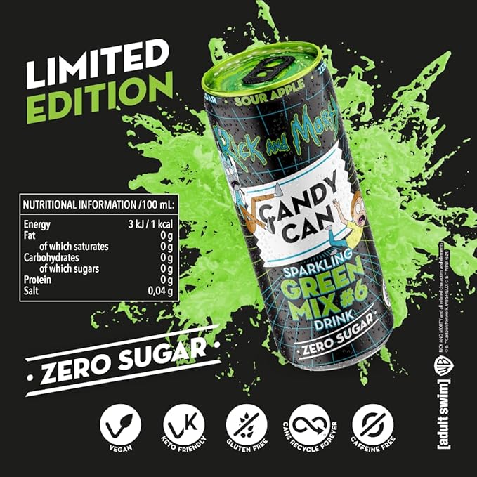 Candy Can Rick & Morty Green Mix Soda – Sour Apple Flavour (Sugar-Free Sparkling Drink)