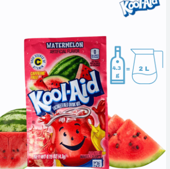 Kool-Aid Watermelon Drink Mix (0.15oz) – Convenient single-serve packet for a refreshing, sweet watermelon flavor.
