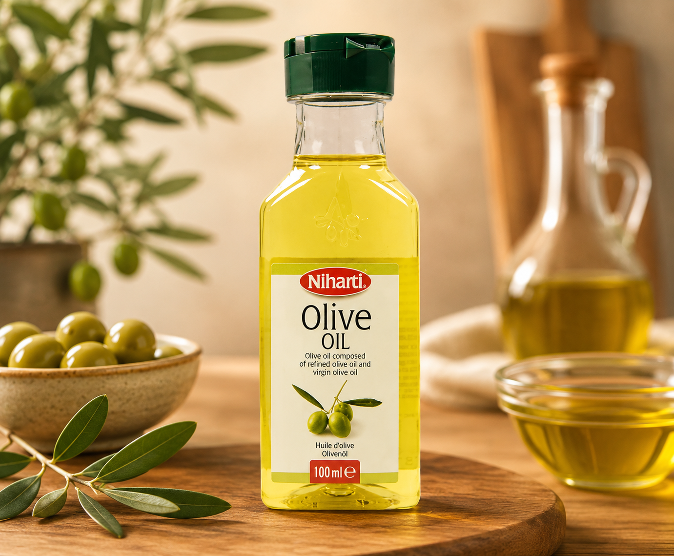 Niharti Olive Oil 100ml – Pure & Lightweight Multi-Purpose Oil for Cooking, Skin & Hair Care