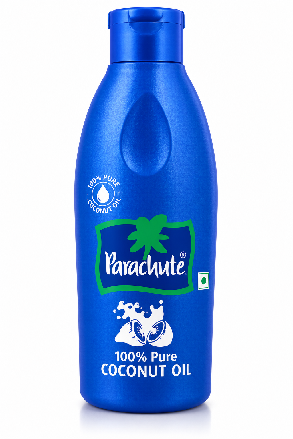 Parachute 100% Pure Coconut Oil 200ml bottle featuring iconic blue packaging, a blue flip-top cap, and the green-and-white Parachute logo.