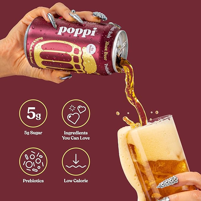 Poppi Prebiotic Soda Root Beer 12 oz 355 ml sparkling root beer soda with prebiotics