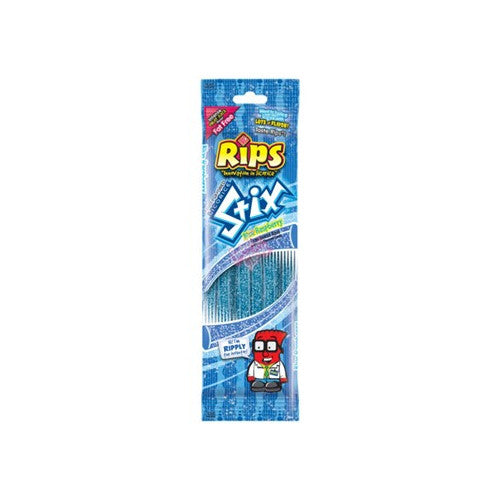 Rips Stix Blue Raspberry 50g chewy candy stick in bright blue packaging.