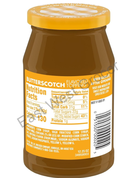 Smucker’s Butterscotch Topping 347 g – USA Import, UK Warehouse Fast Delivery, No Customs – Butterscotch Sauce for Ice Cream, Pudding, Cakes & Dessert Recipes