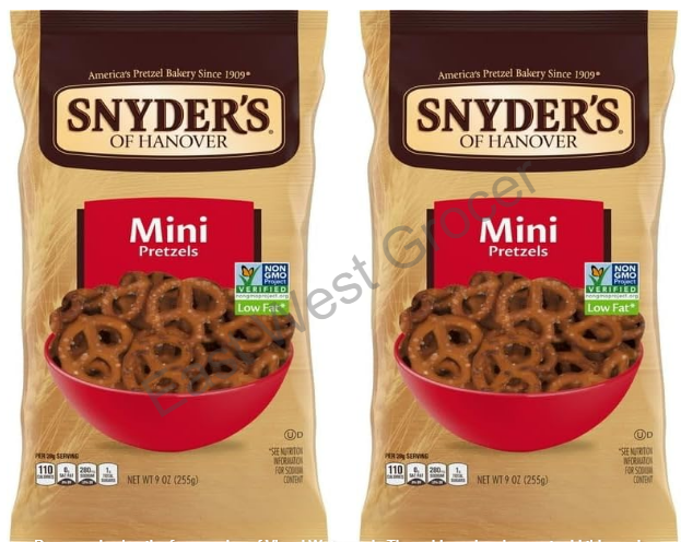 Snyder’s of Hanover Mini Pretzels 255 g ×2 – USA Import | UK Warehouse | No Customs | Crunchy Bite‑Size Sourdough Snack for Cheese, Dips & Party
