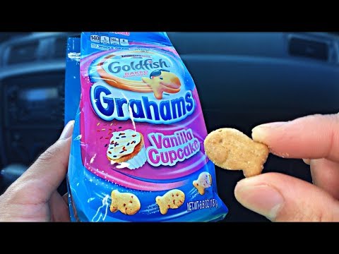 "Goldfish Grahams Vanilla Cupcake – Fish-shaped crackers with a sweet vanilla cupcake flavor in a 6oz bag.