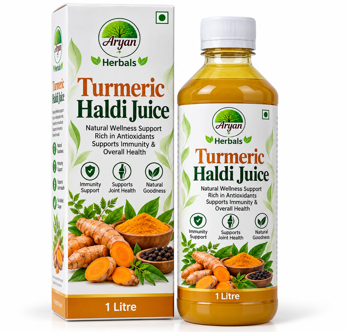 Aryan Herbals Turmeric Juice 1L | Indian Beverage | Single Pack