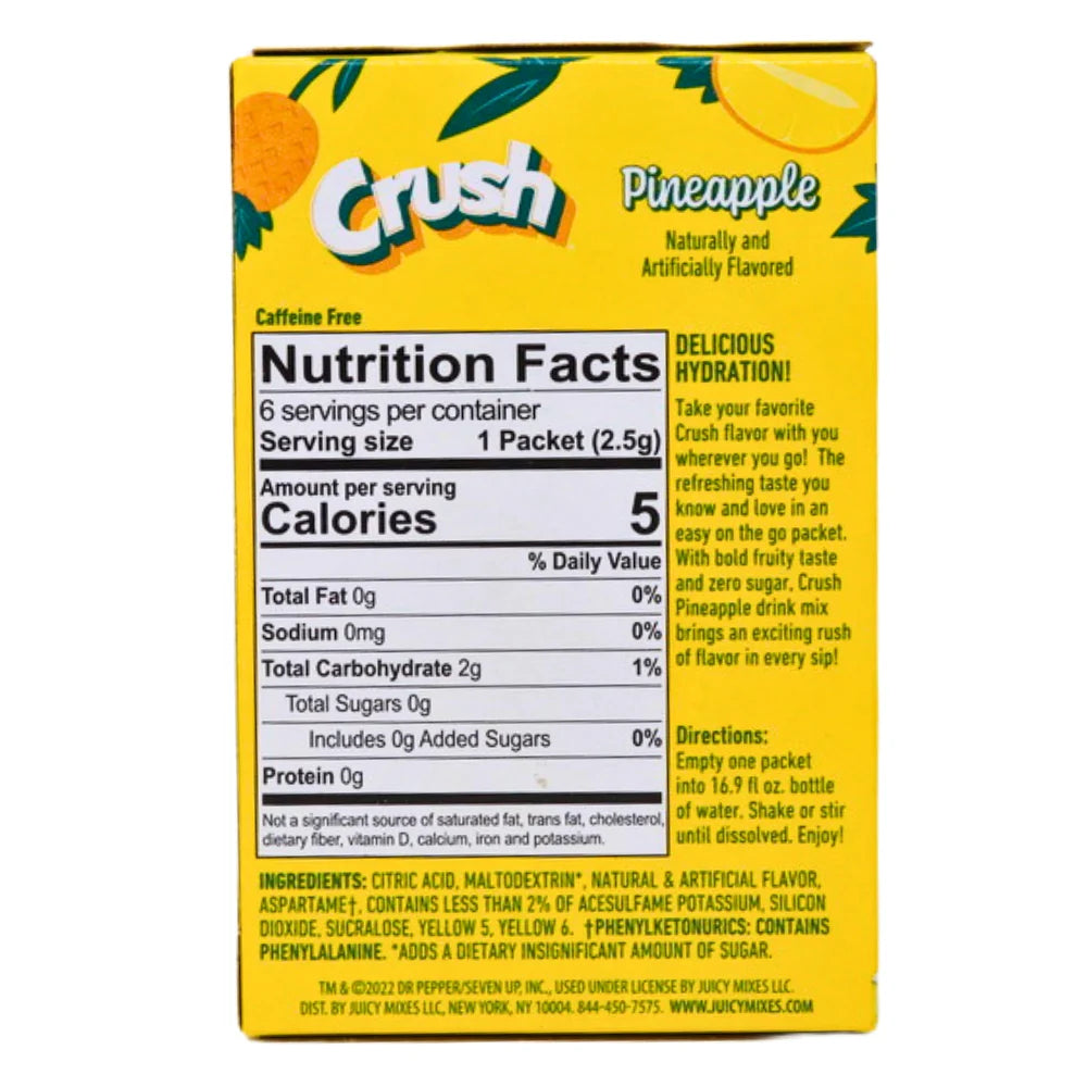 Crush Singles To Go Pineapple powdered drink mix, 0.53 oz each, convenient and portable.