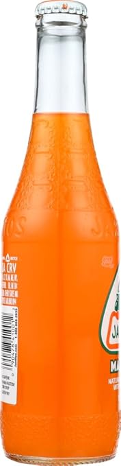 Jarritos Zero Mandarin 12.5 oz bottle next to fresh mandarins, emphasizing bold fruit flavor in a sparkling soda.