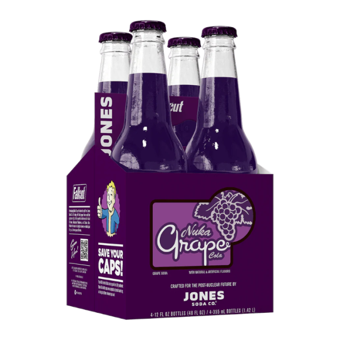 Jones Soda Special Release Nuka Grape Cola – Fallout-inspired grape and cola soda in limited-edition packaging.