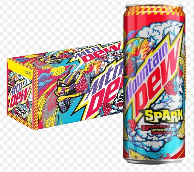 Mountain Dew Spark 330ml EU can, with vibrant packaging and a bold raspberry lemonade flavor, offering a refreshing and energizing fruity soda.