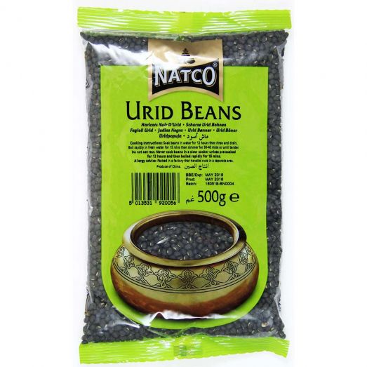 500g pack of Natco Urid Beans (whole black gram) in branded packaging.