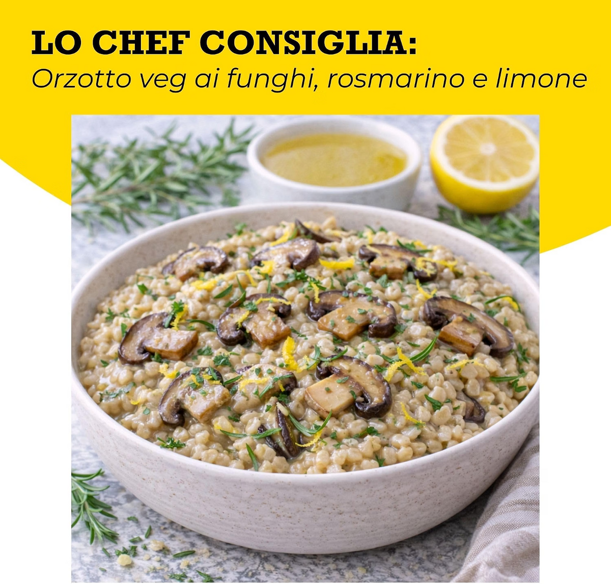 Oltresole Organic Pearled Barley Orzotto recipe with mushrooms, rosemary and lemon – wholesome Italian-style barley dish made with organic pearl barley.
