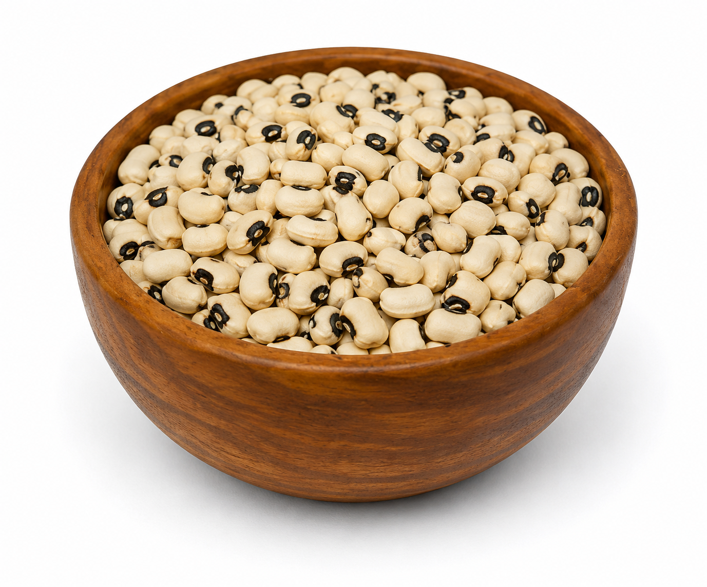 Premium Black Eye Beans (Black Eyed Peas) in a Wooden Bowl on a White Background