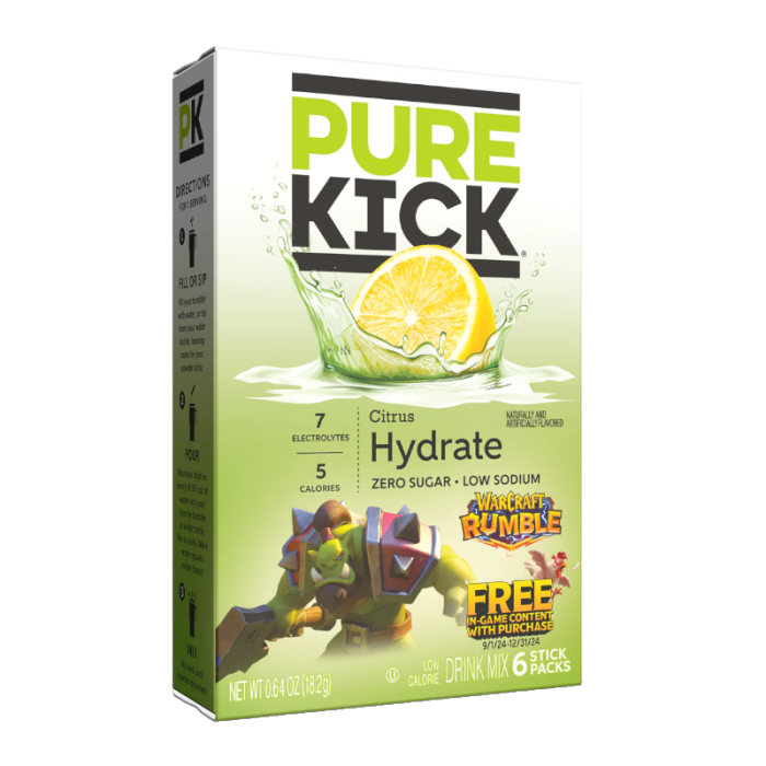 Pure Kick Hydration Singles To Go Citrus drink mix, 0.66 oz (18.6 g) single-serve packet.