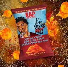 Rap Snacks Lil Baby “All In” Hot Flavour 12 × 71 g – bold, spicy potato chips in a colorful branded bag.