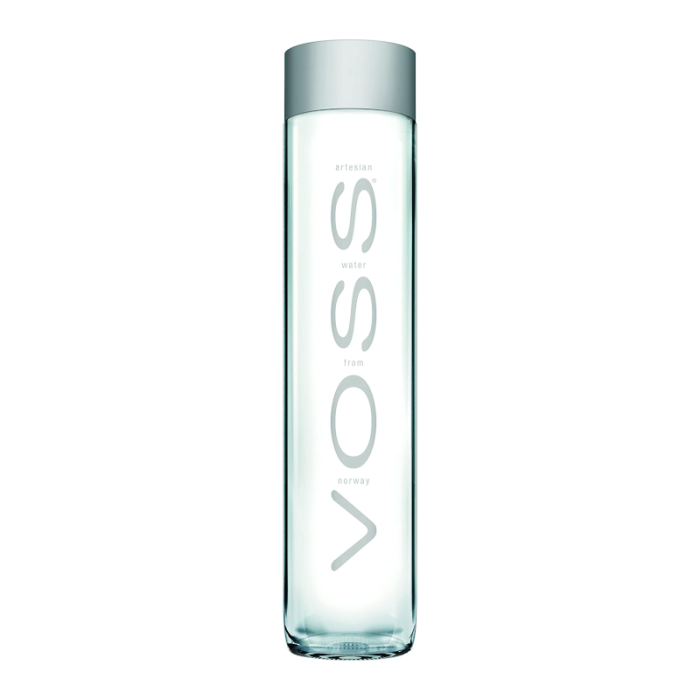 Crisp, pure artesian water in 800 ml Voss glass bottle