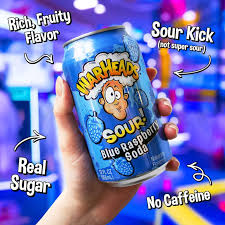 Warheads Sour Blue Raspberry Soda 330ml can – tangy fizzy drink