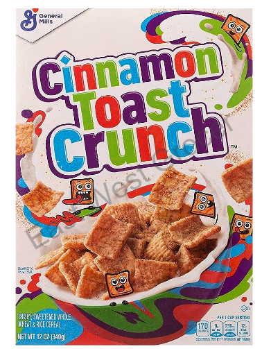 General Mills Cinnamon Toast Crunch Cereal 340 g – USA‑Imported Cinnamon Sugar Squares – Crunchy Whole‑Grain Breakfast for UK