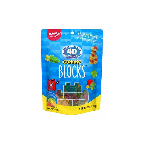 Amos 4D Gummy Blocks 12 x 198 g – buildable, fruit-flavoured gummy candy pack