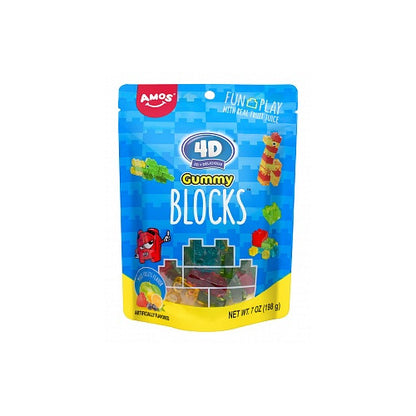 Amos 4D Gummy Blocks 12 x 198 g – buildable, fruit-flavoured gummy candy pack