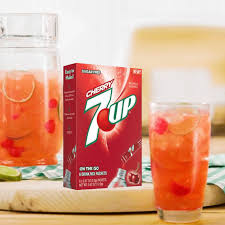  7Up Singles To Go Cherry Drink Mix, each packet 0.48 oz (13.2 g), convenient single-serve powdered drink mix.