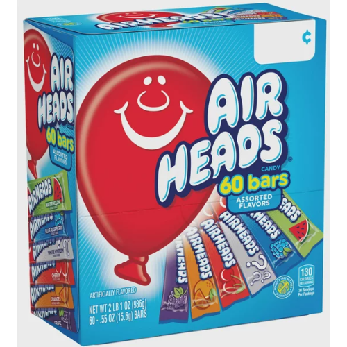 Airheads Gravity Feed Assorted Pack display box filled with  wrapped candy bars.