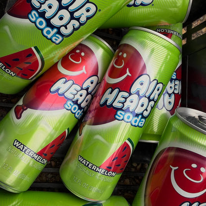 Airheads Soda Watermelon 355ml bottle – sweet, bubbly watermelon-flavored soda inspired by Airheads candy.
