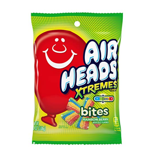 Bright rainbow-coloured Airheads Xtremes Sourfuls showing chewy texture and sour sugar coating