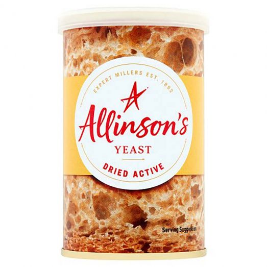 Allinson’s Yeast 125g packet of active dry yeast for baking bread, pizza dough and pastry with reliable rising performance.