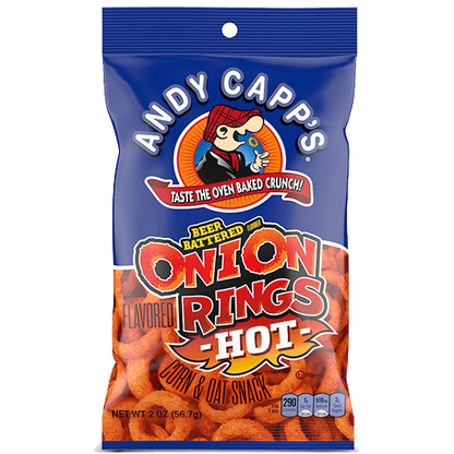 Spicy onion ring shaped corn snack by Andy Capp’s