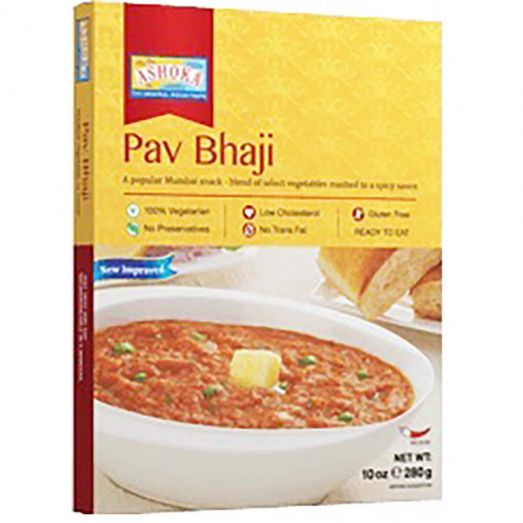 Ashoka Bombay Pav Bhaji ready to eat Indian street food curry 280g pouch made with mashed vegetables in a rich tomato and spice sauce, vegetarian heat and serve meal perfect with pav bread, naan or rice.