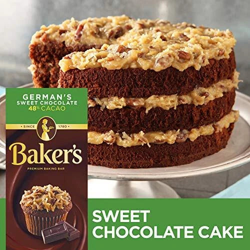 welve 113g Baker’s German Chocolate bars, perfect for baking, melting, or desserts.