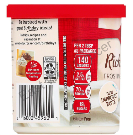 Betty Crocker Rich & Creamy Frosting – Imported from USA – Creamy Cheese 453 g Tub – Smooth American Cream Cheese Icing, Gluten‑Free, Ready‑to‑Use – UK Stock