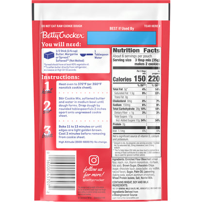 Betty Crocker Snack Size Chocolate Chip Cookie Mix 7.5 oz pouch