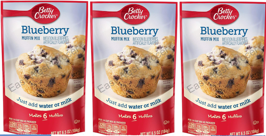 Imported USA – Betty Crocker Blueberry Muffin Mix Pouch 3 × 184 g – Easy‑Bake Classic American Muffins, Quick & Moist, Perfect UK Breakfast & Snack Pack
