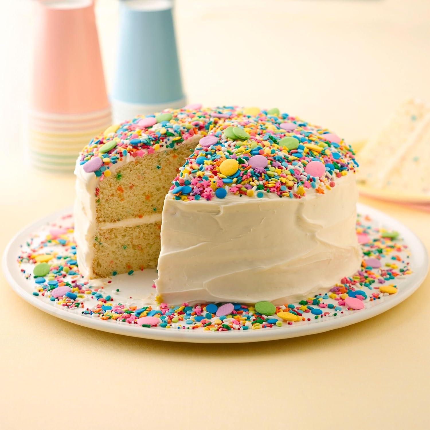 Betty Crocker Super Moist Rainbow Cake Mix box displaying rainbow-themed cake imagery