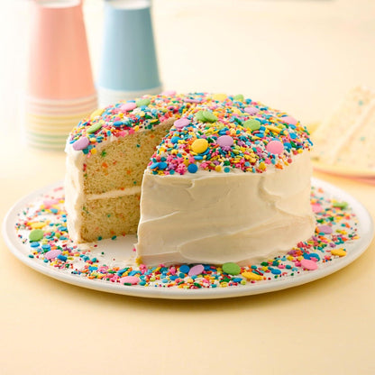 Betty Crocker Super Moist Rainbow Cake Mix box displaying rainbow-themed cake imagery
