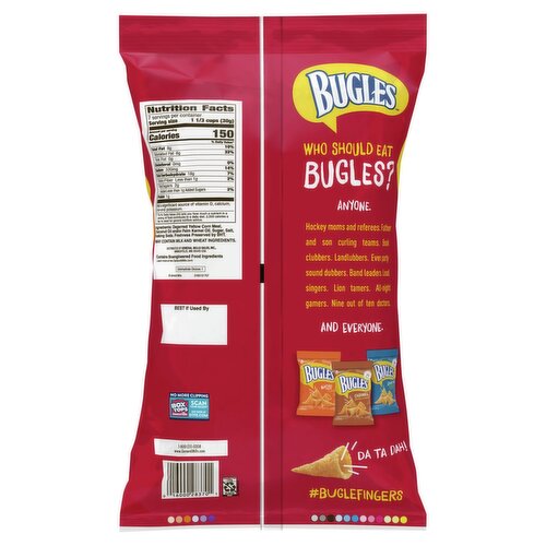 Bugles Original corn snacks multipack – 6 bags of crispy cone-shaped snacks, 85 g each.