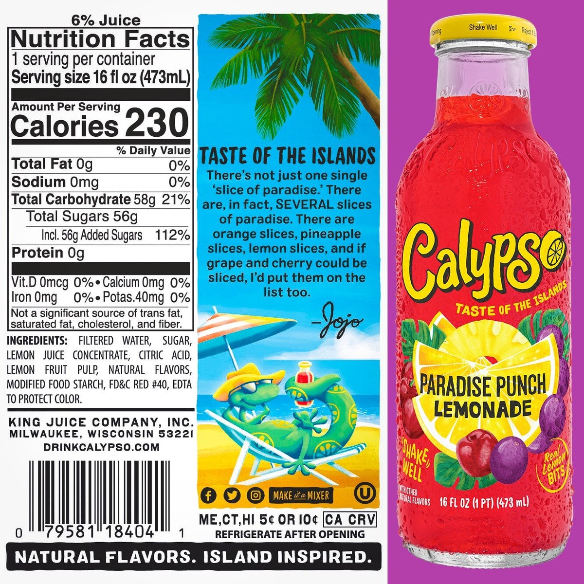 Calypso Paradise Punch Lemonade – Sweet & Tangy Tropical Drink 473 ml