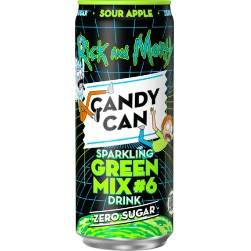 Rick & Morty Themed Sour Apple Soda – Candy Can Sparkling Drink (Sugar-Free)