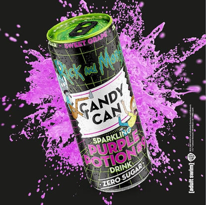 Rick & Morty themed Purple Potion sparkling soda sugar-free grape flavour