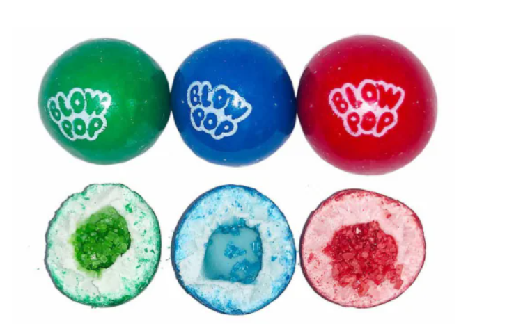 Bag of Charms Blow Pop Inside Outs Gumballs – vibrant candy-coated gumballs with chewy bubble gum inside.