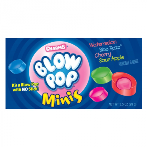 Bag of Charms Blow Pop Minis 99g featuring assorted fruity candy pieces