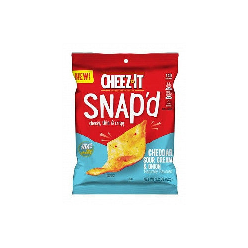 Cheez-It Snap'd Cheddar Sour Cream & Onion 62g – crispy, cheesy snacks with tangy sour cream and onion flavor.
